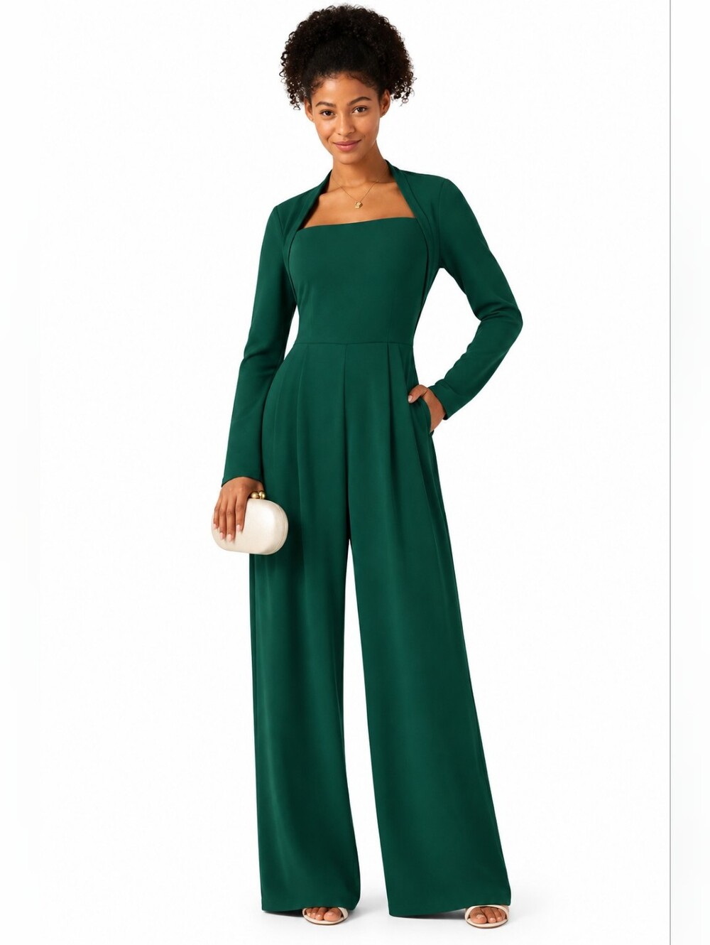 NWT HALARA Easy Peezy Green Jumpsuit Sz L Built-In Bra Wedding Holiday Party